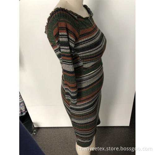 Striped knit skirt suit